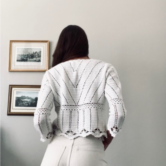 Chelsea Studio | White Crocheted Cardigan - Picture 4 of 6